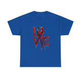 Back view of the LOVE Couple Silhouette T-Shirt — Romantic Dripping Love Design highlighting the shirt's smooth appearance.