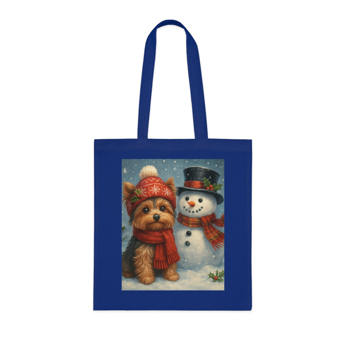 Eco-friendly Christmas Snowman Tote Bag made of 100% cotton with festive holiday artwork.