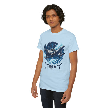 Close-up of the ribbed collar and tear-away label on the Vintage Propeller Plane T-Shirt for added comfort.