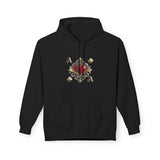 Close-up of the jersey-lined hood of the Ace of Hearts Decorative Hoodie, designed for extra warmth.