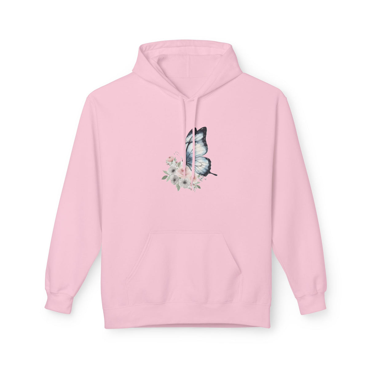 Butterfly Floral Hoodie — Watercolor Blue Butterfly with Pink Flowers US