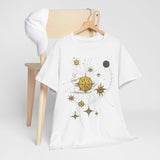 Celestial Compass Tee — Gold Star & Moon Astrology Graphic Shirt with a whimsical astrology print adding charm to a simple outfit.