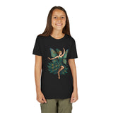 Whimsical Fairy Youth Short Sleeve Tee taken outdoors, perfect for adventures and playful days.