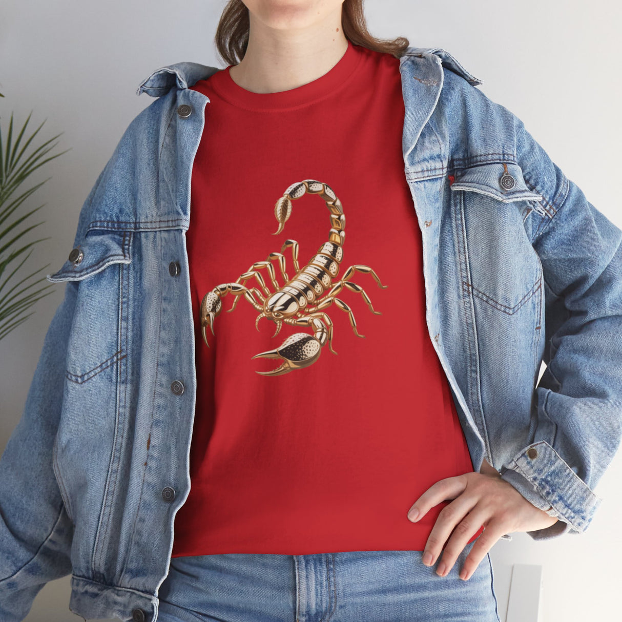 A behind-the-scenes photo of the Scorpion Graphic Tee — Desert Scorpion Illustration T-Shirt during a photoshoot.