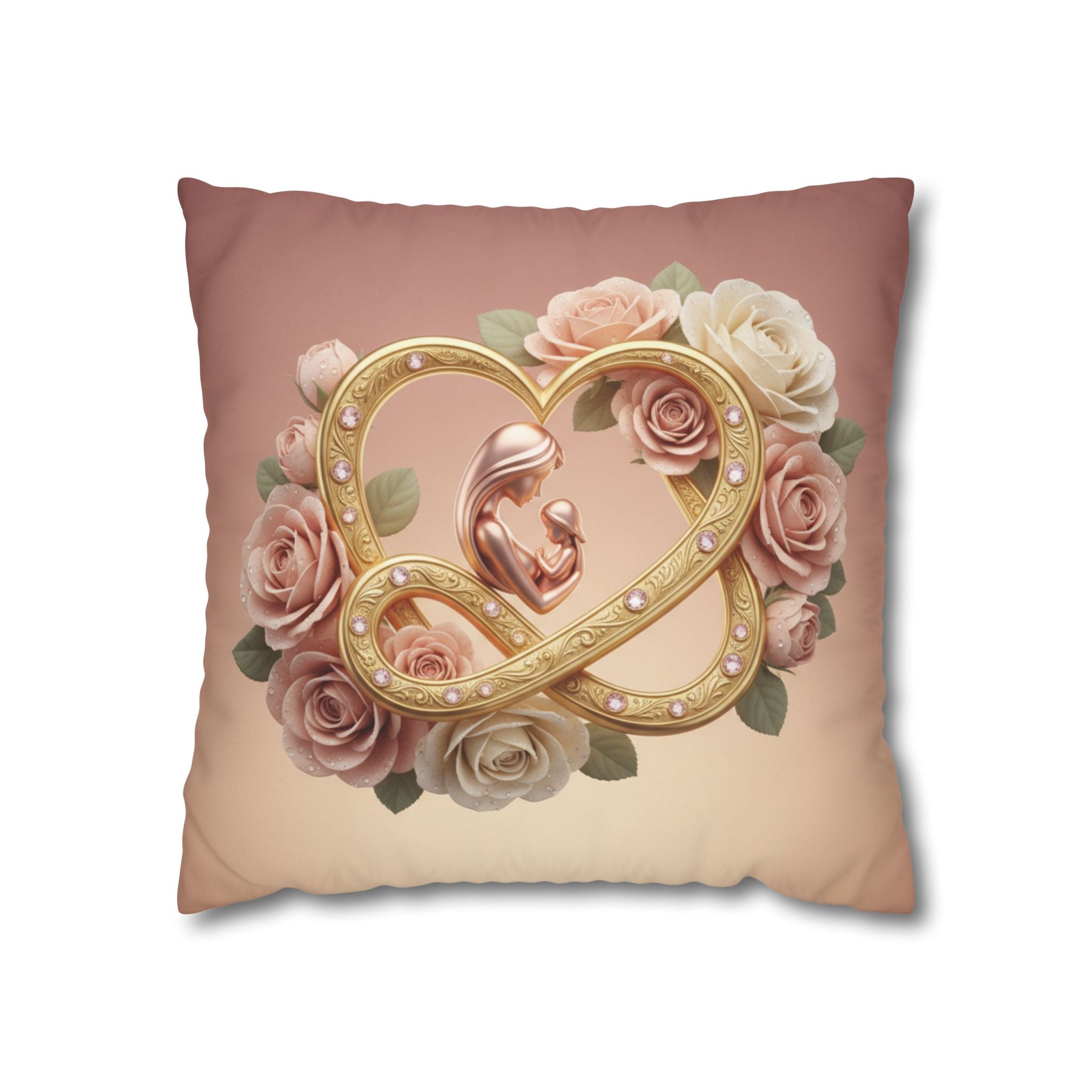 Mother &amp; Baby Heart Decorative Pillowcase — Floral Rose Infinity Design