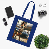 Different angles of the Chic Travel Cotton Tote Bag, emphasizing its unique trendy designs.