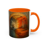 Open book beside the Autumn Portal Coffee Mug, representing inspiration and cozy moments.