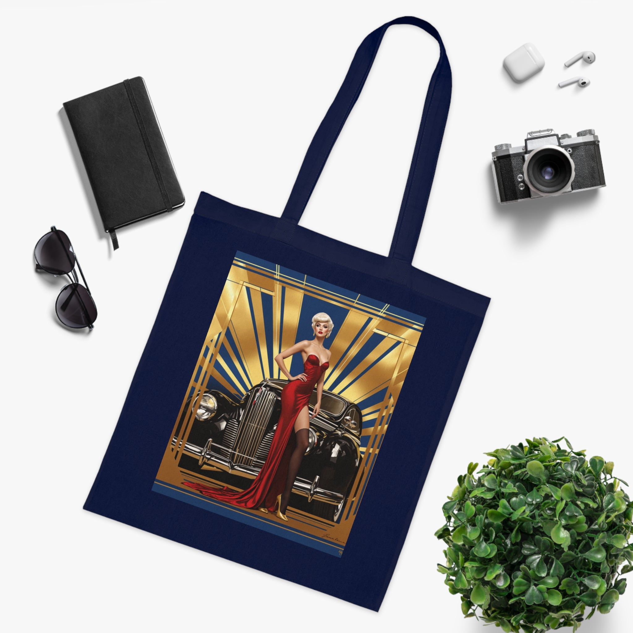 Showing the comfort of the Vintage Glamour Cotton Tote Bag in daily outings.