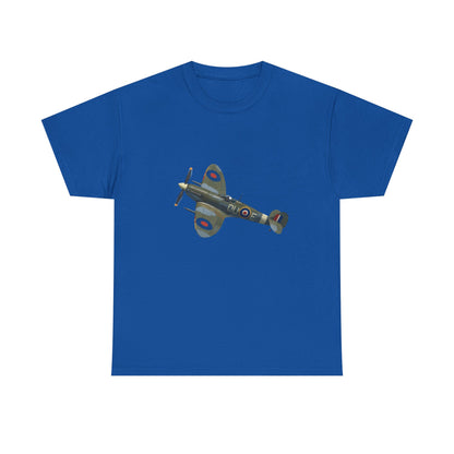Detailed view of the classic-fit vintage WWII Spitfire Fighter Plane T-Shirt in natural lighting