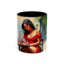 Artistic Red Dress Accent Coffee Mug - 11oz with vibrant glossy finish and colorful interior
