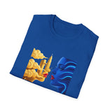 Artistic Face Profile T-Shirt — Blue & Gold Surreal Portrait Tee