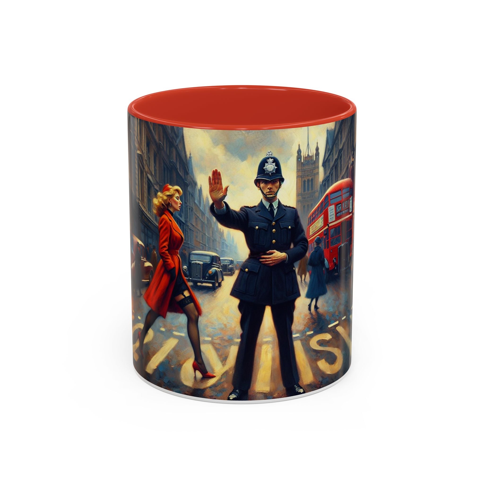 Vintage-Inspired Cityscape Accent Coffee Mug - 11oz &amp; 15oz in vibrant colors, perfect for coffee lovers.