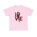 LOVE Couple Silhouette T-Shirt — Romantic Dripping Love Design worn casually, ideal for gallery nights and coffee dates.