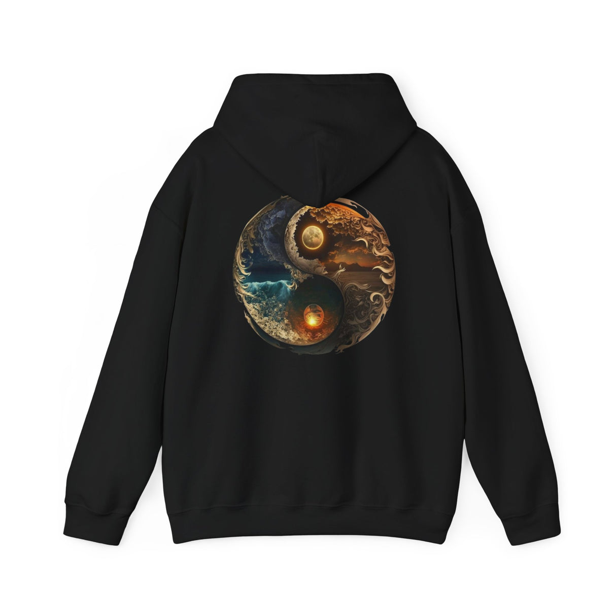Side view of the Yin Yang Moon & Sun Hoodie showcasing its casual streetwear style.