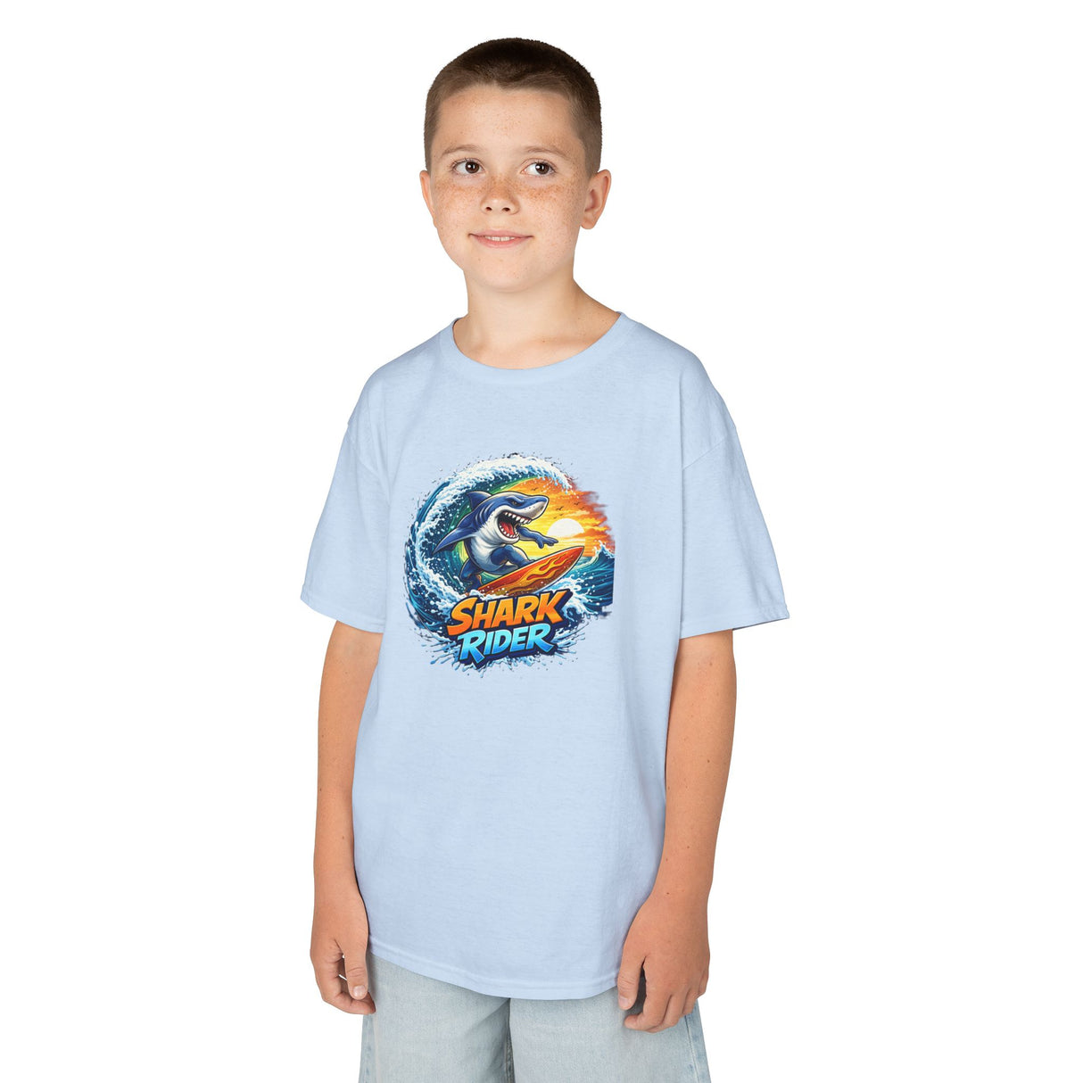 "Shark Rider" Surfing Shark Graphic —  Kids Tee