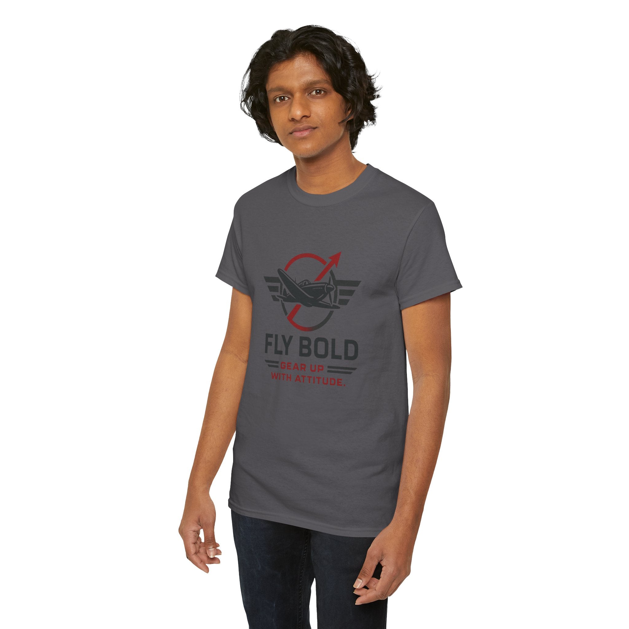 Fly Bold Graphic Tee featuring an inspiring aviation message for dreamers and pilots.