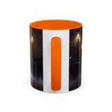 Elegant Red Dress Coffee Mug on a nightstand, ideal for a soothing evening drink.