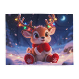 Cute Reindeer Fleece Blanket - Holiday Christmas Cozy Throw for Kids displayed on a sofa.