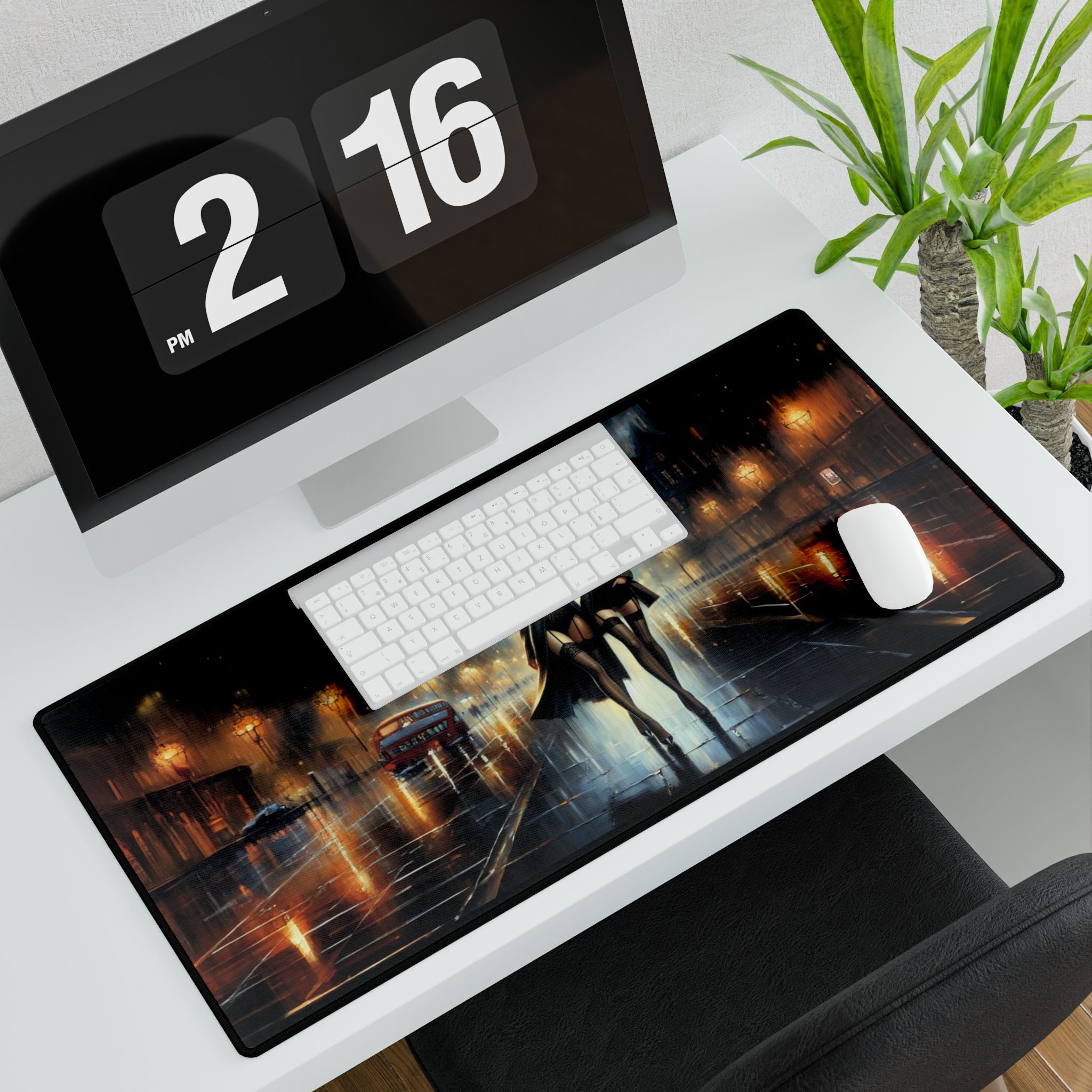 Elegant Nightscape Desk Mat for Home Office 31.5" × 15.5" featuring a smooth surface ideal for effortless mouse movement, suitable for both gaming and productivity.