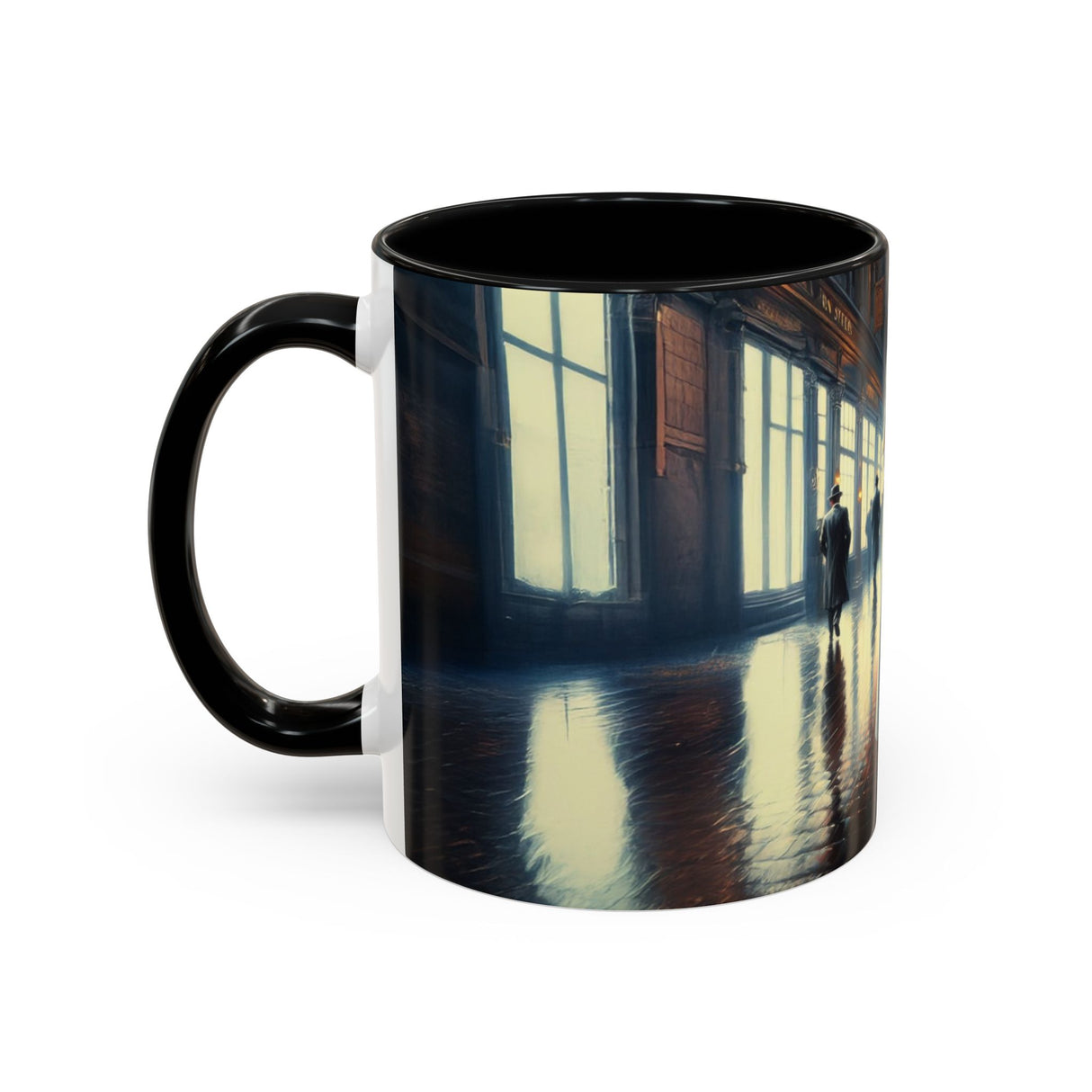 Elegant Urban Nightlife Coffee Mug with a steaming drink, showcasing its microwave-safe feature.