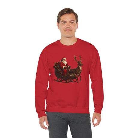 Vintage Santa Sleigh Crewneck Sweatshirt featuring a classic Christmas holiday design with Santa and reindeer illustration.