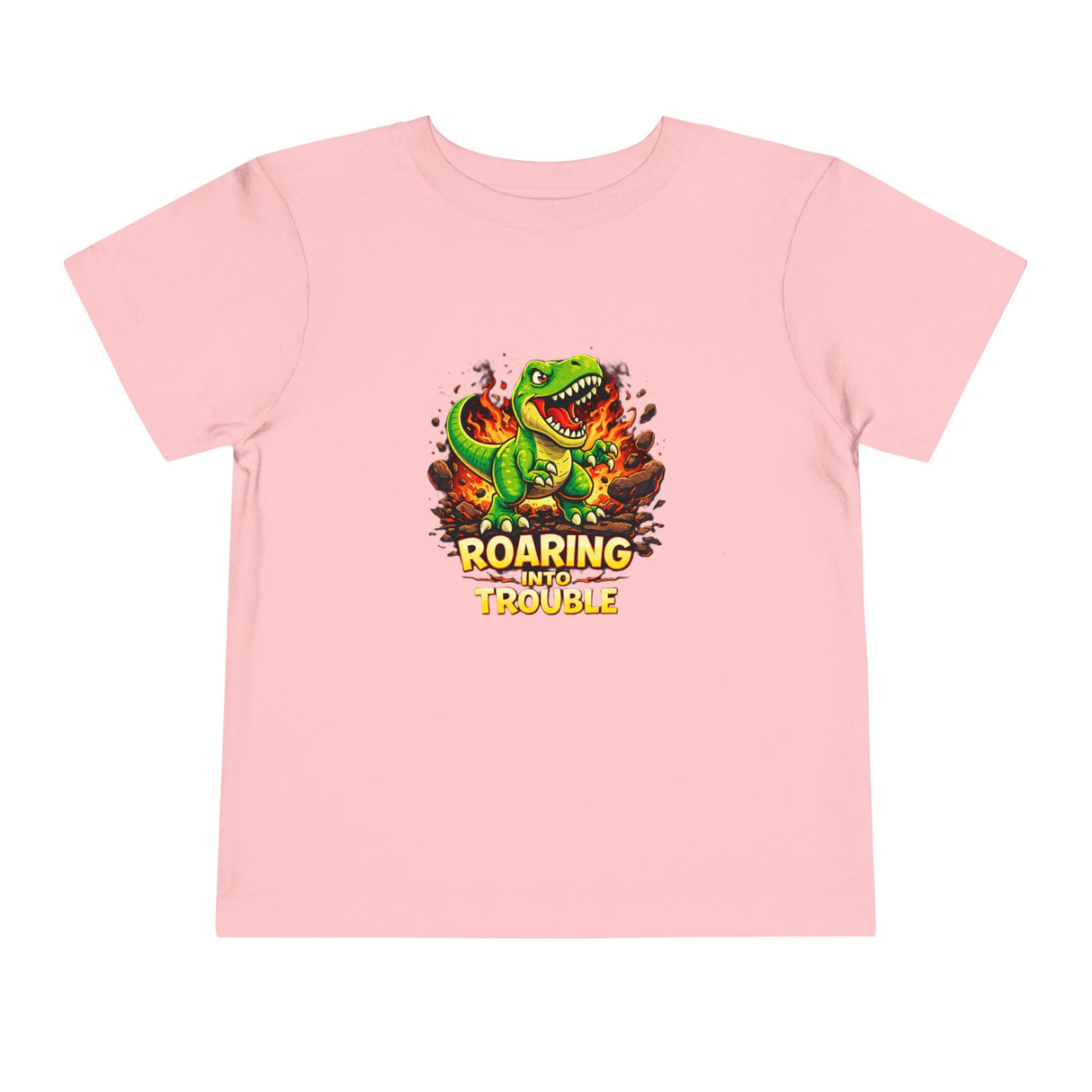 Toddler Tee — "Roaring Into Trouble" Dinosaur Graphic Shirt