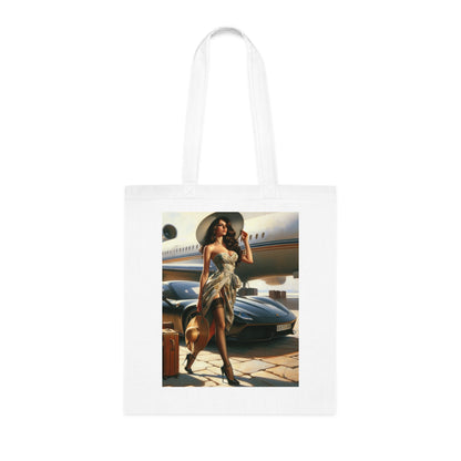 Chic Travel Cotton Tote Bag with creative designs on both sides, perfect for personal expression.