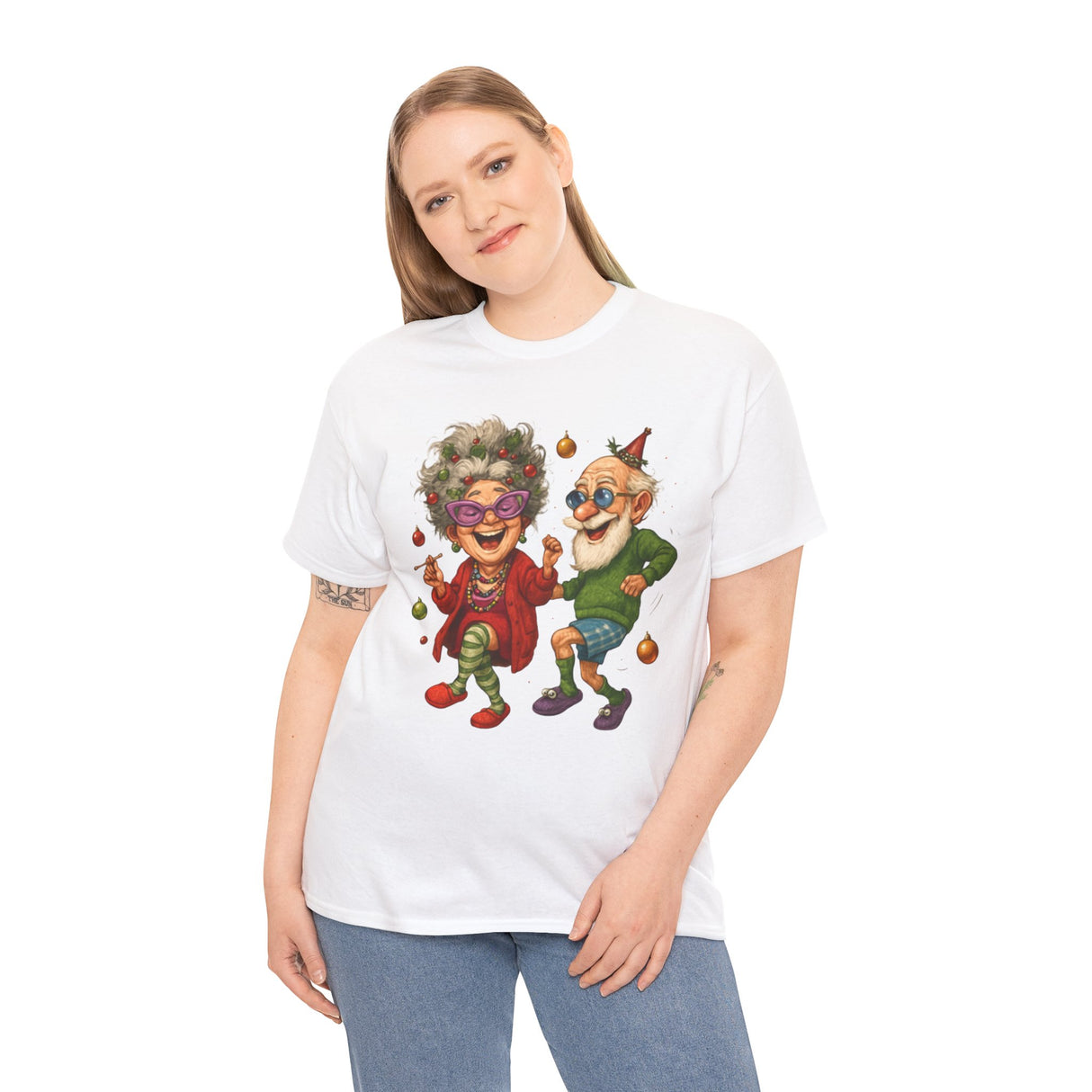 Dancing Seniors Illustration T‑Shirt captures the playful spirit of an active elderly couple.
