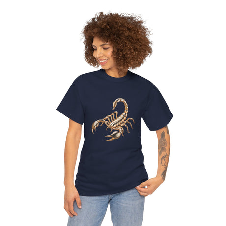 Scorpion Graphic Tee — Desert Scorpion Illustration T-Shirt displayed on a model in a sunlit park.