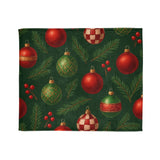 Soft and plush Christmas Ornament Throw Blanket in vibrant red and green, ideal for wrapping up during winter evenings.