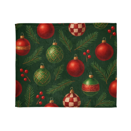 Soft and plush Christmas Ornament Throw Blanket in vibrant red and green, ideal for wrapping up during winter evenings.