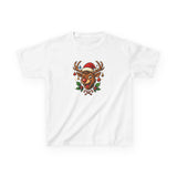 Kids Christmas Reindeer Tee — Cute Santa Hat Rudolph Holiday Shirt featured in a playful, sunny atmosphere with kids playing.