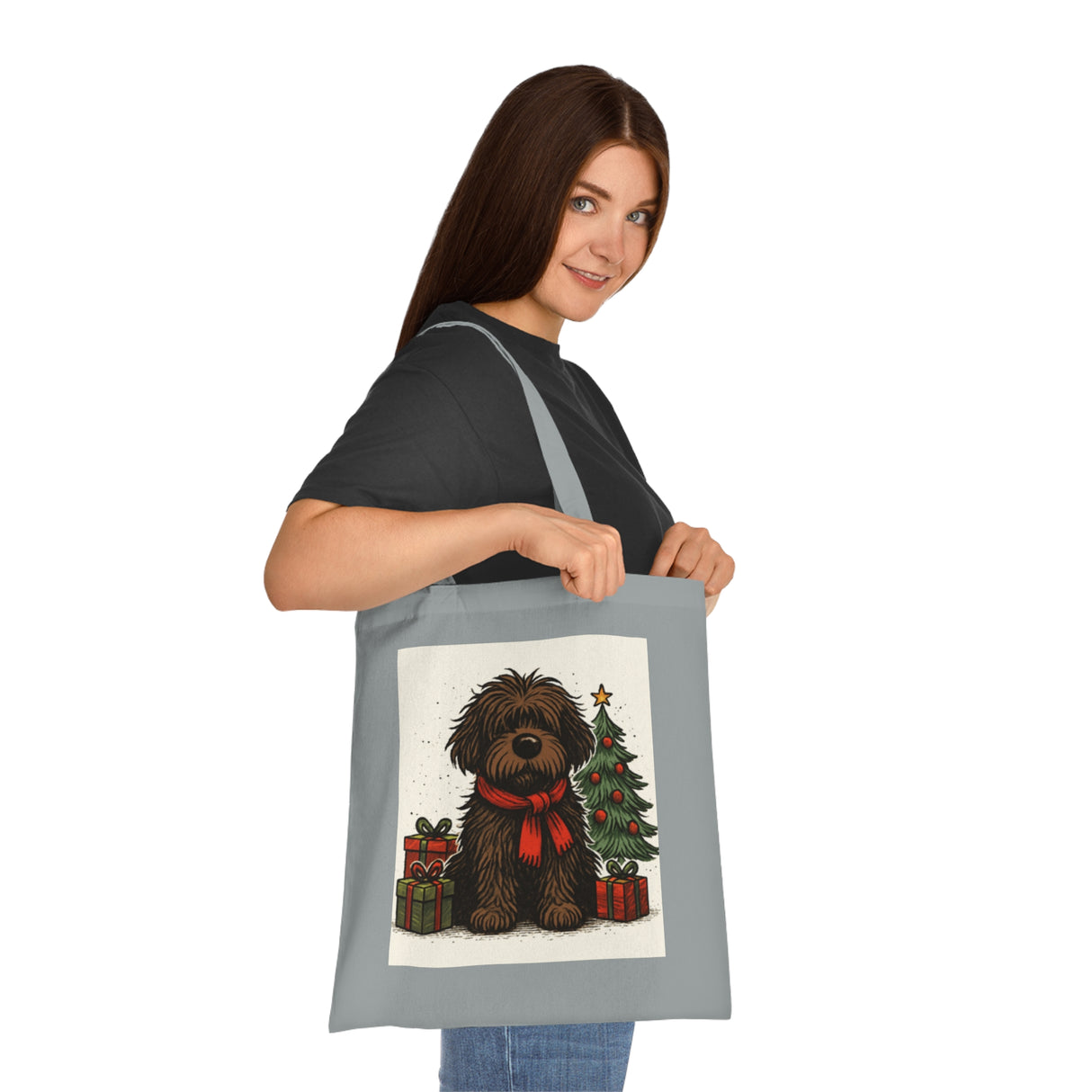 Versatile Christmas Dog Tote Bag with a festive design, perfect for holiday outings.