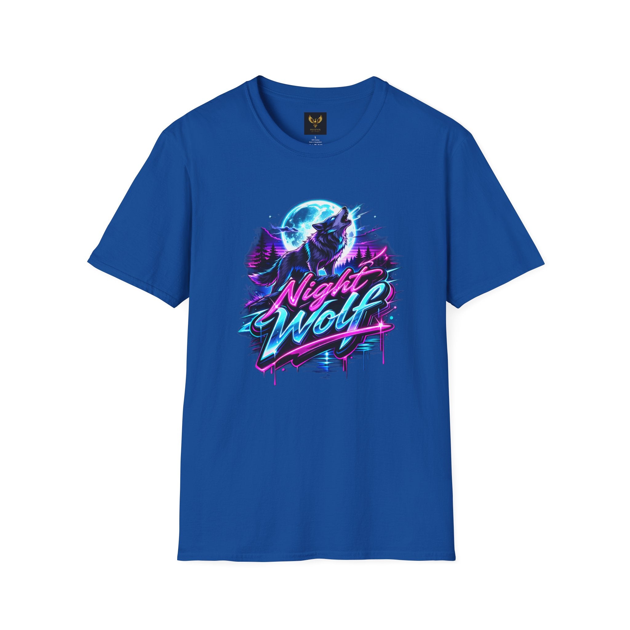 Night Wolf T-Shirt Retro Neon Wolf Graphic Tee blue
