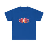 Cosmic Heart T-Shirt depicted with its tear-away label, made from ethically sourced cotton.