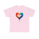 Flat lay of Rainbow Drip Heart T-Shirt with colorful accessories, ideal for a cheerful outfit.