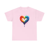 Flat lay of Rainbow Drip Heart T-Shirt with colorful accessories, ideal for a cheerful outfit.