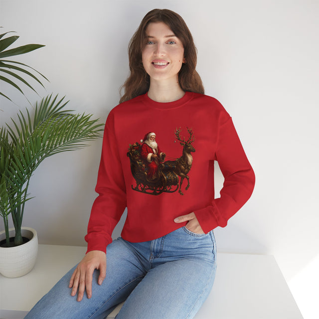 Winter Art Vintage Santa Sleigh Crewneck Sweatshirt featured with a cozy design, perfect for the classic Christmas holiday vibes.