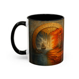 Autumn Portal Coffee Mug held in hands, illustrating its perfect size for sipping.