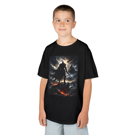 Kids Fantasy Warrior T‑Shirt — Dark Knight Battle Scene Graphic Tee