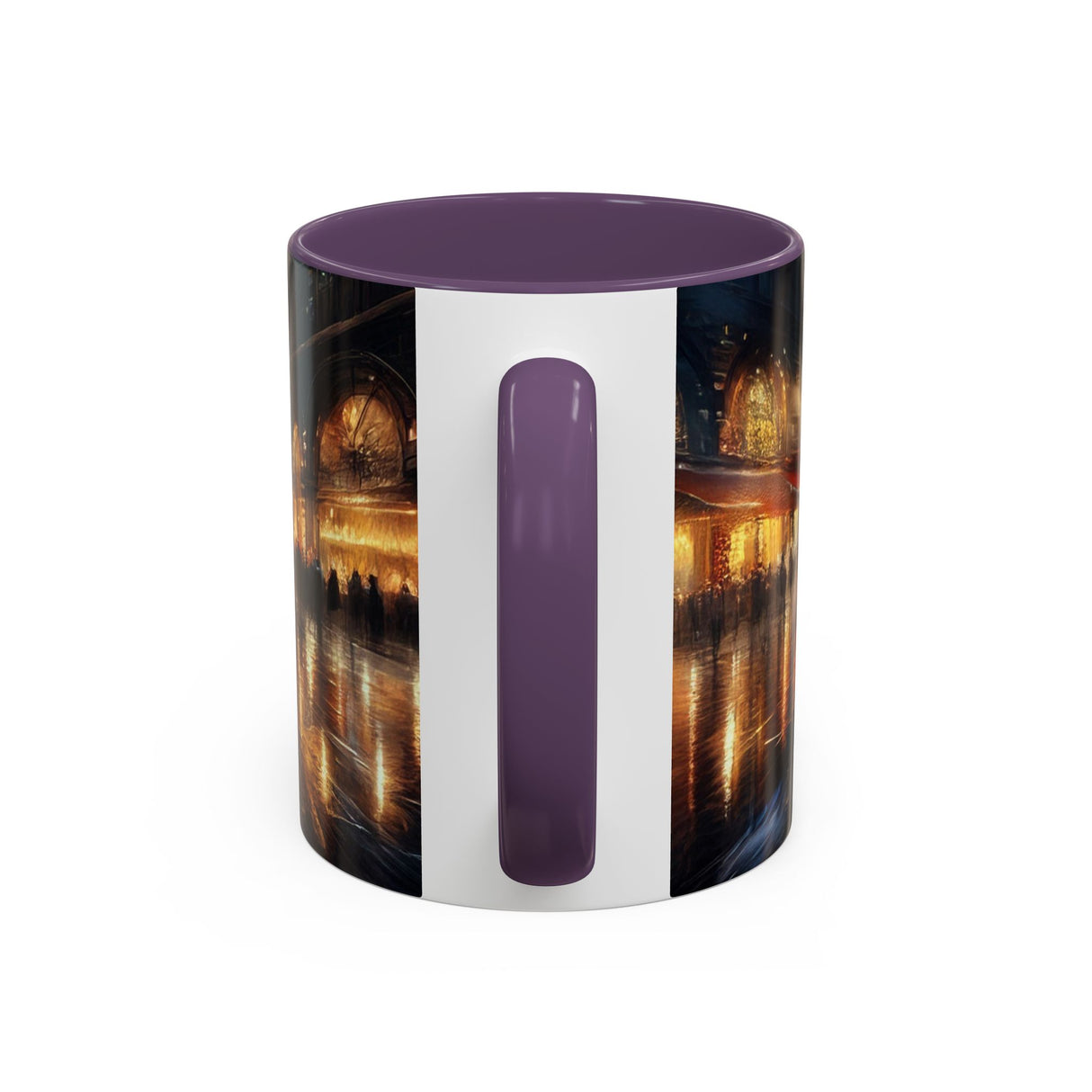 Elegant Nighttime Cityscape Coffee Mug with artistic details, an attractive choice for coffee lovers.