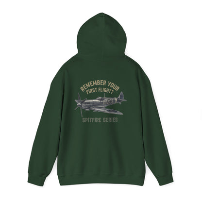 Spitfire Series Hoodie with aviation maps and memorabilia, complementing its theme of flying memories.
