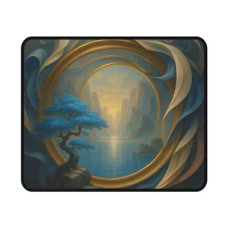 Seasons & Storms Gaming Mouse Pad featuring ship and autumn forest artwork with a non-slip durable surface, perfect for gaming or work.