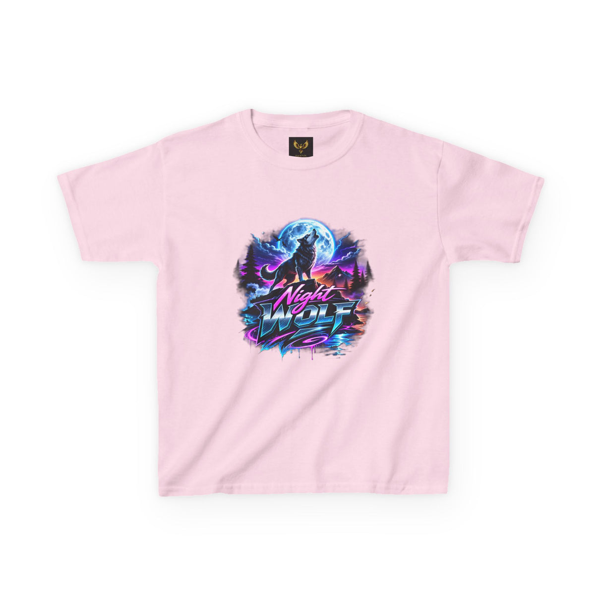 Retro 'Night Wolf' Neon Synthwave Graphic Tee —  Kids T‑Shirt
