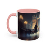 Elegant Red Dress Coffee Mug on a desk, ideal for gifting during holidays and celebrations.