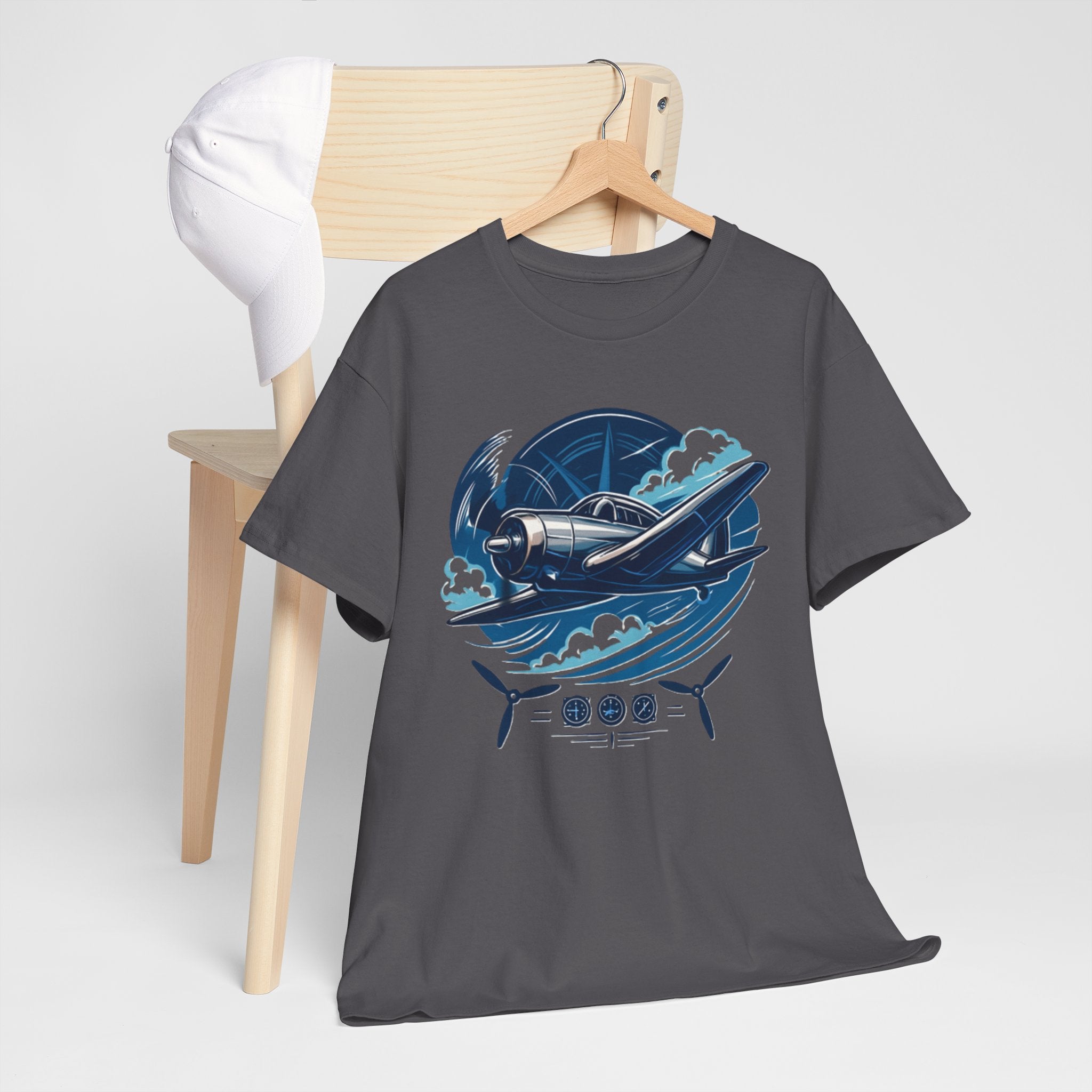 Styled shot of the Vintage Airplane Graphic Tee paired with accessories for an aviation-themed look.