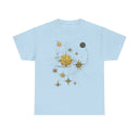 Celestial Compass Tee — Gold Star & Moon Astrology Graphic Shirt in a relaxed fit, perfect for casual wear.
