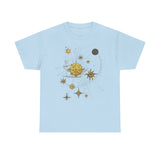 Celestial Compass Tee — Gold Star & Moon Astrology Graphic Shirt in a relaxed fit, perfect for casual wear.
