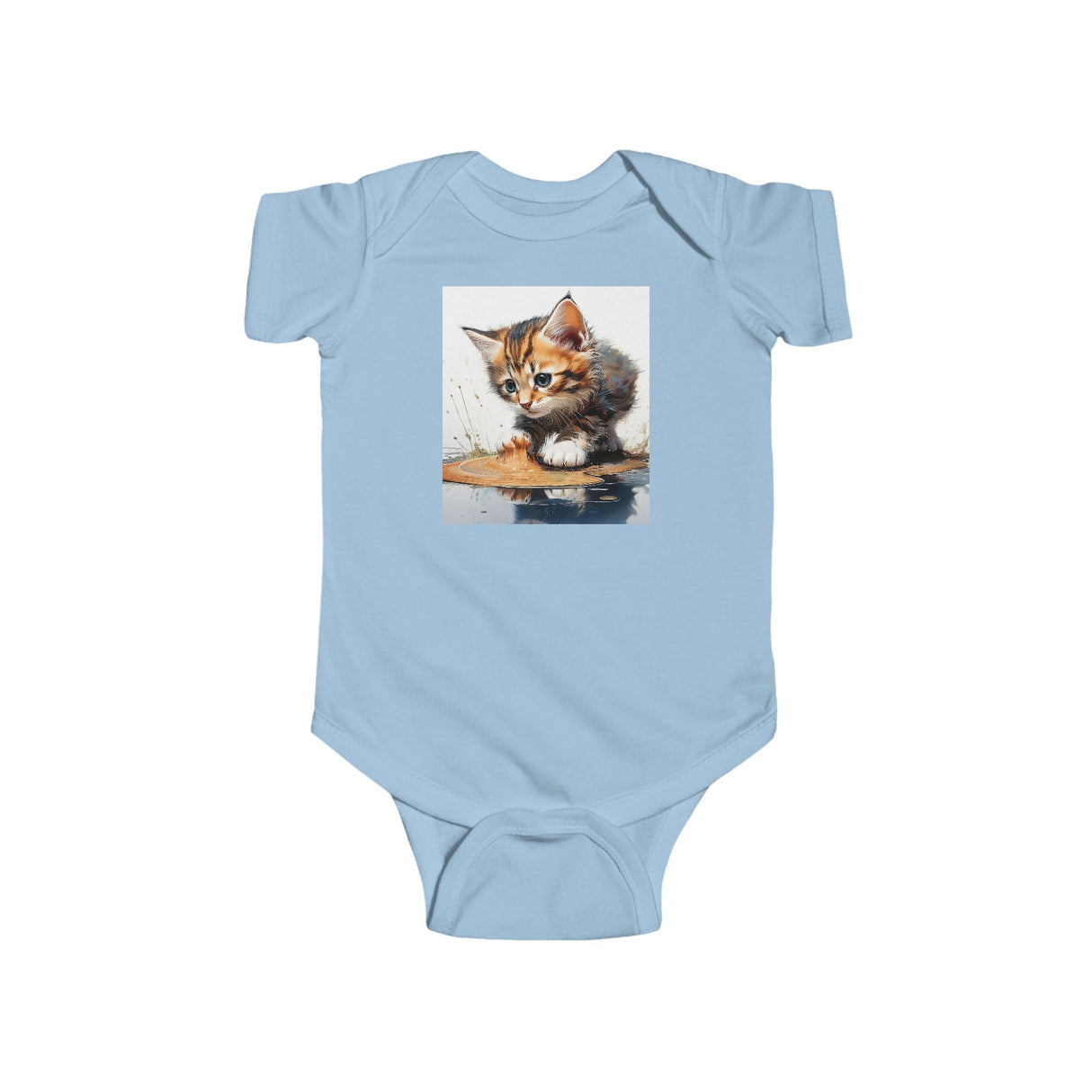 Detail of the cute kitten design on an Infant Bodysuit for Baby Girls and Boys, crafted from soft cotton.