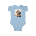 Detail of the cute kitten design on an Infant Bodysuit for Baby Girls and Boys, crafted from soft cotton.